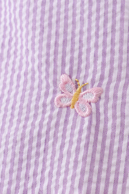 Purple Seersucker Butterfly Embroidery Bloomer Set