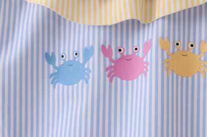Colorblock Crab Embroidery Ruffle Swimsuit