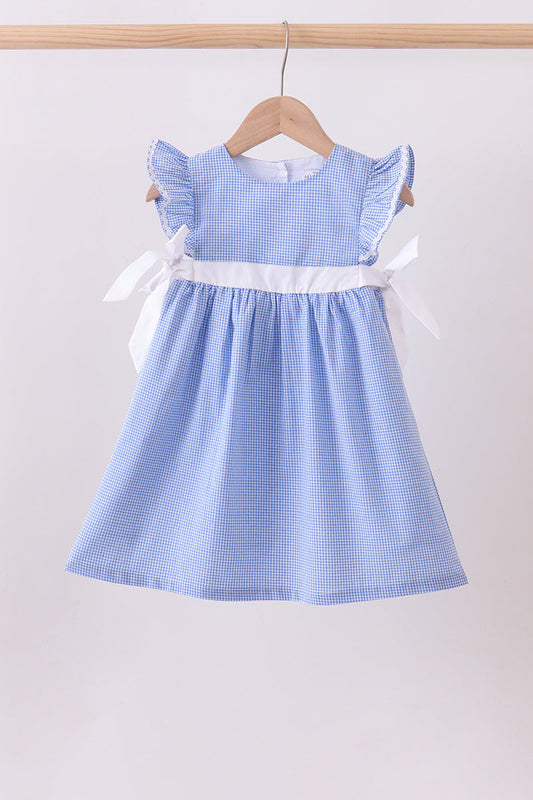 Blue Bow Gingham Ruffle Dress