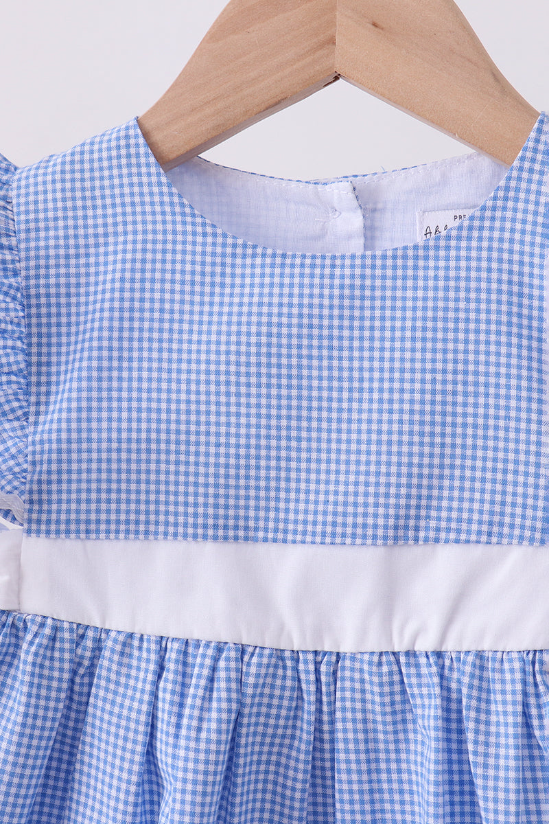 Blue Bow Gingham Ruffle Dress