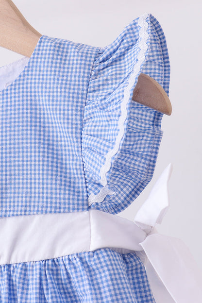 Blue Bow Gingham Ruffle Dress