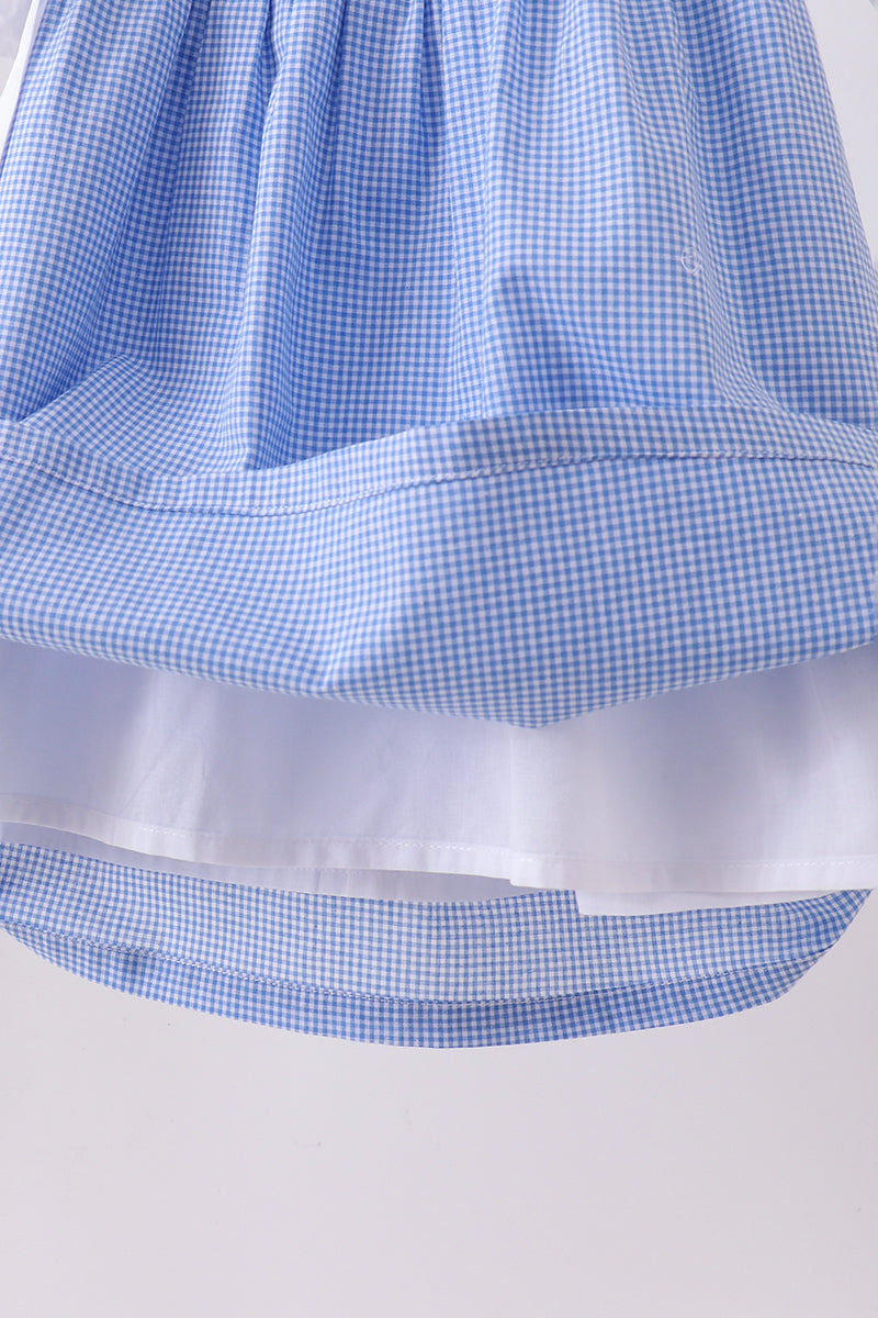 Blue Bow Gingham Ruffle Dress