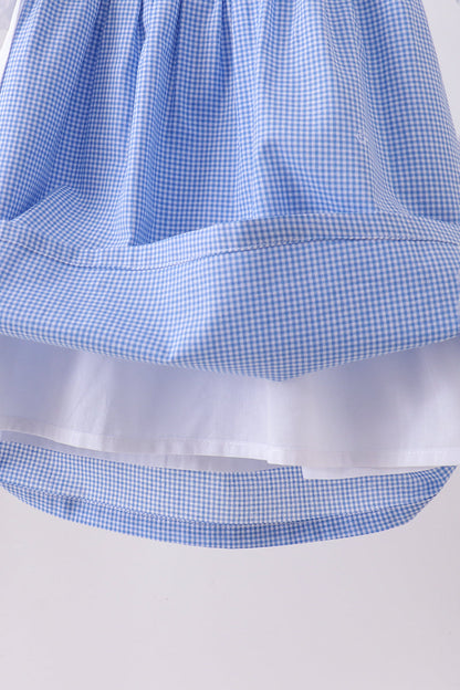 Blue Bow Gingham Ruffle Dress