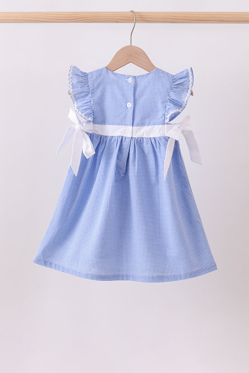 Blue Bow Gingham Ruffle Dress