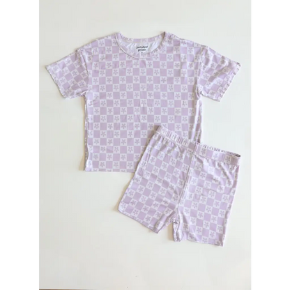 Lavender Checker Short Set in Soft Bamboo Blend