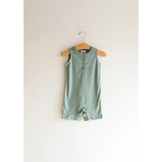 Super Soft Organic Cotton Henley Romper in Sage Green for Babies